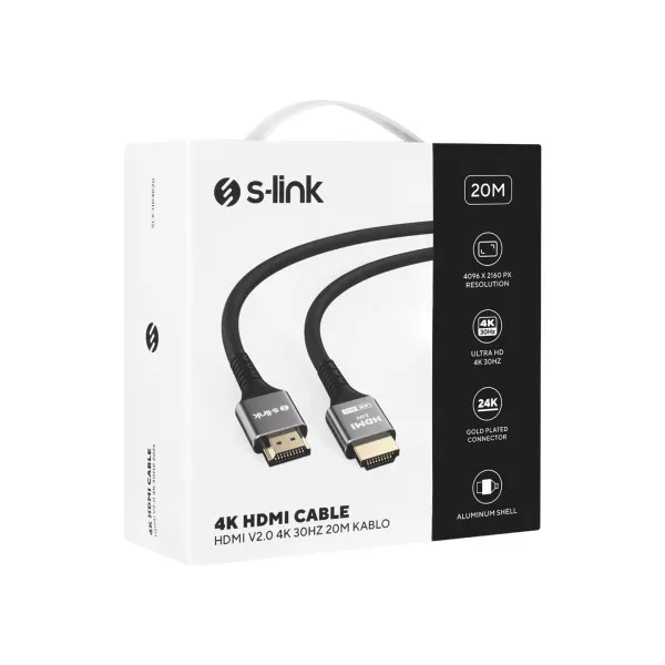 Kabl S-link SLX-HD4K20 HDMI na HDMI M/M v2.0 4K/30Hz Metal 20m Slika 4