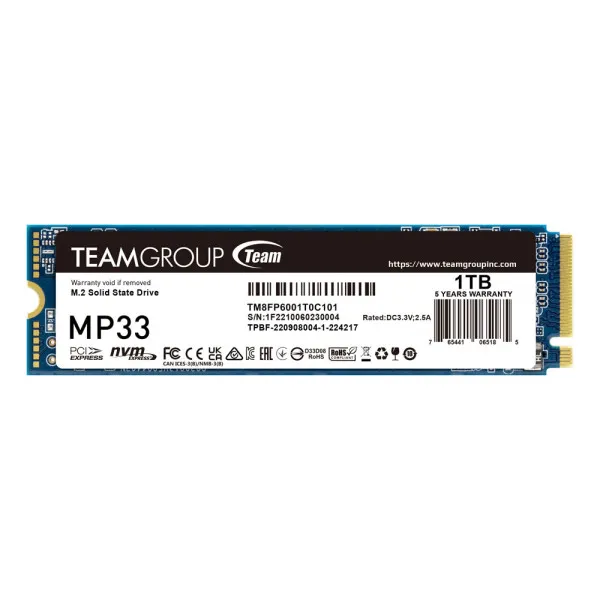 SSD M.2 NVMe TeamGroup 1TB MP33 Gen3x4 1800MBs/1500MBs TM8FP6001T0C101 Slika 1