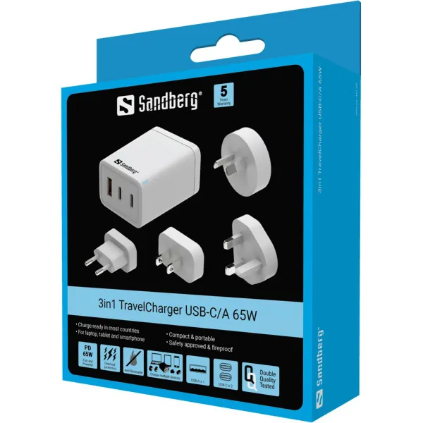 Sandberg 3in1 TravelCharger USB-C/A 65W 441-59 Slika 5