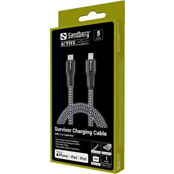 Kabl Sandberg Survivor 441-55 USB-C/Lightning 1m Slika 2