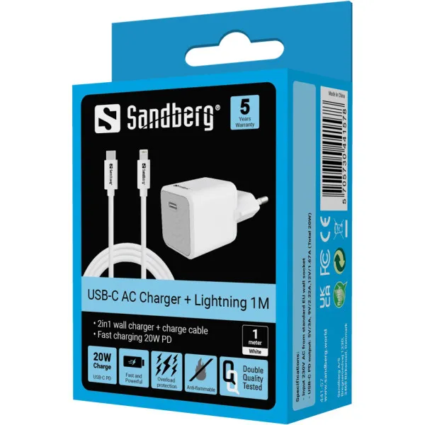 Kucni punjac Sandberg 441-57 USB-C 20W sa Lightning kablom 1m Slika 2
