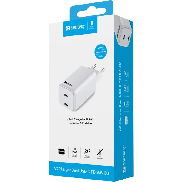 USB kućni punjač Sandberg 441-56 Dual USB-C PD 65W Slika 5