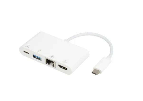 E-Green Adapter USB 3.1 tip C (M) - HDMI + USB3.0 + RJ45 + tip C (F) beli Slika 1