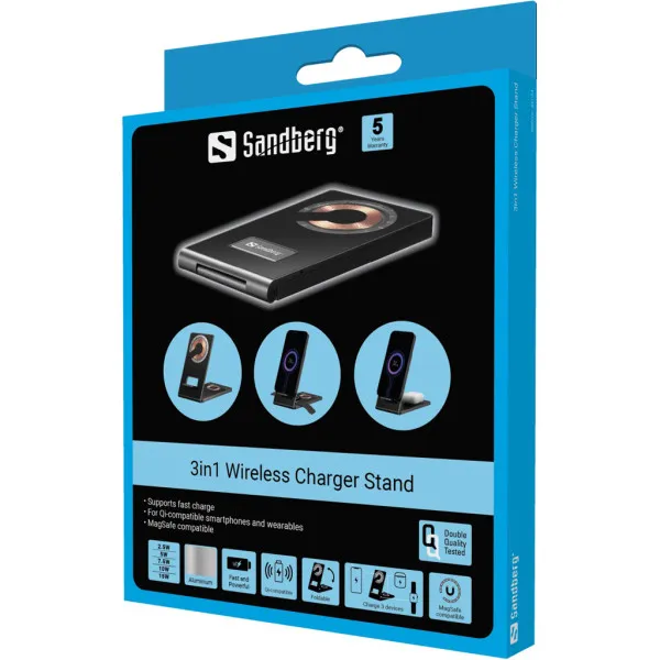 Bežični punjač Sandberg 441-54 3u1 15W/Aluminium/USB-C Slika 6