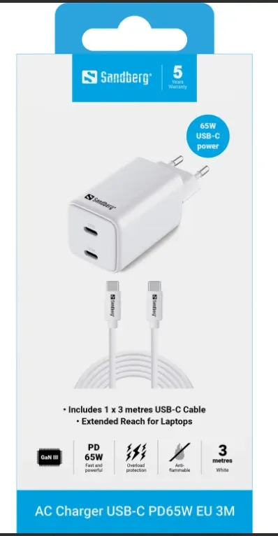 Sandberg 441-76 AC Charger USB-C PD65W EU 3M Slika 2