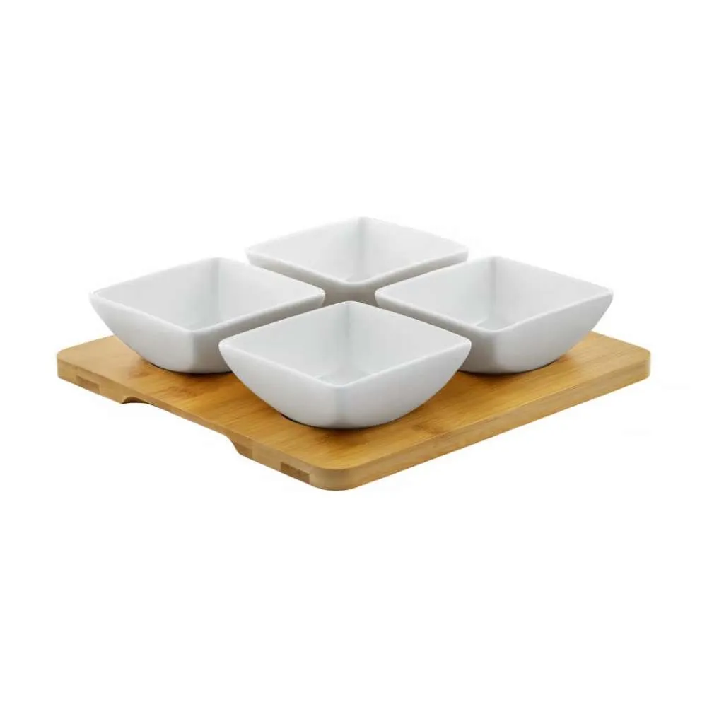 DAJAR DJ45577 PORCELANSKI SET 4 ČETVRTASTE ČINIJE SA DASKOM OD BAMBUSA Slika 1