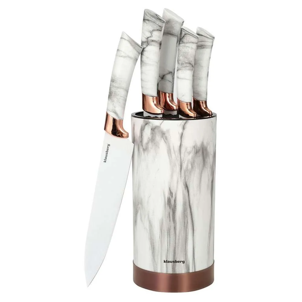 KLAUSBERG KB7800 KUHINJSKI SET NOŽEVA SA POSTOLJEM BELI MERMER 6 Slika 1