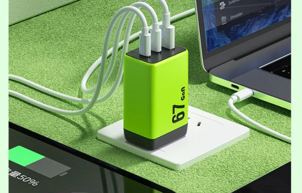 WEKOME WP-U157 Super brzi Strujni GaN punjač, 3-porta USB (3.0 i 2 x 3.1 Tip C) 67W, žuti  Slika 4