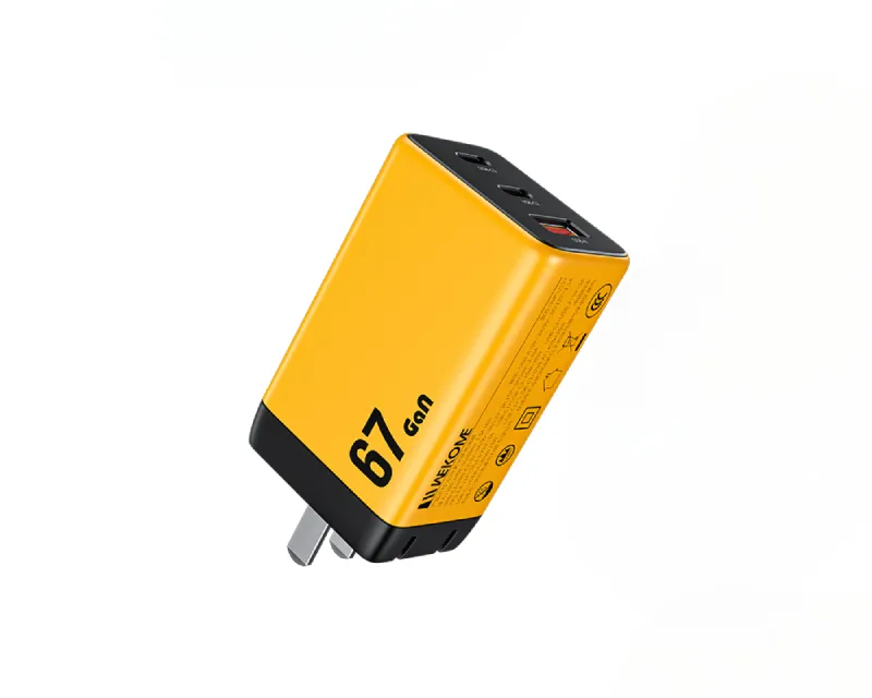 WEKOME WP-U157 Super brzi Strujni GaN punjač, 3-porta USB (3.0 i 2 x 3.1 Tip C) 67W, žuti  Slika 1