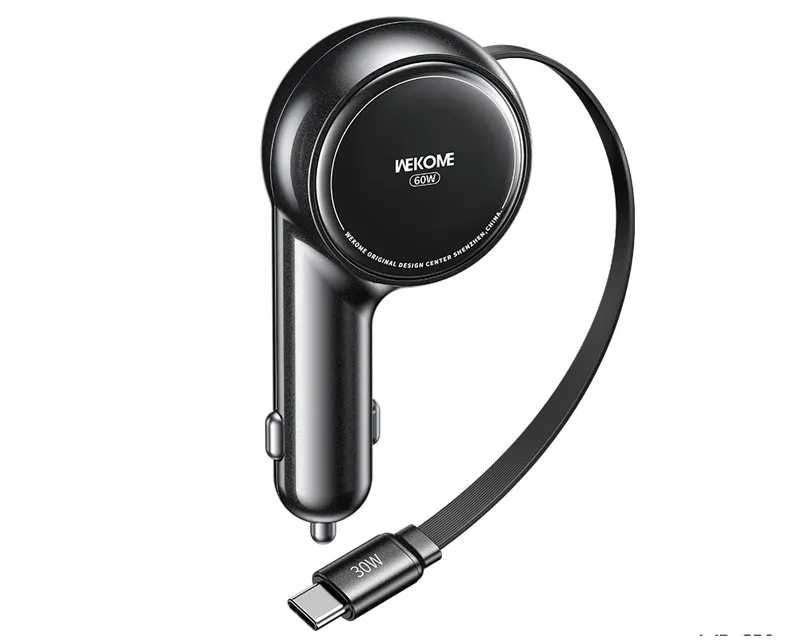 WEKOME WP-C50 Punjač za Auto sa flat Kablom na uvlčenje 3.1 tip C 60W, crni Slika 1