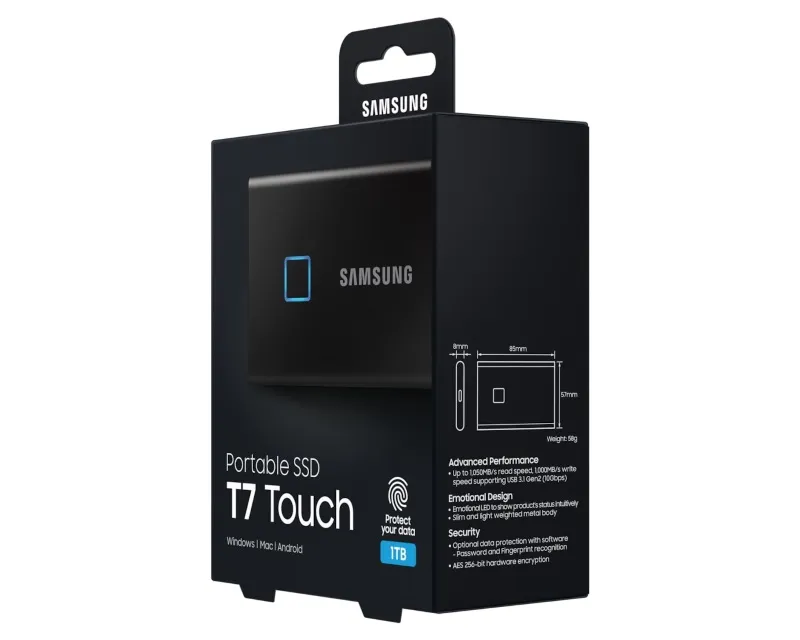 SAMSUNG Portable T7 Touch 1TB crni eksterni SSD MU-PC1T0K  Slika 8