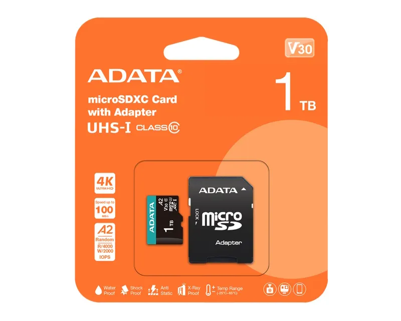 A-DATA Memorijska kartica UHS-I U3 MicroSDXC 1TB V30S + adapter AUSDX1TUI3V30SA2-RA1 Slika 3