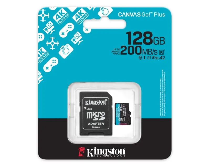 KINGSTON Memorijska kartica U3 V30 microSDXC 128GB Canvas Go Plus 200MB/s A2 + adapter SDCG4/128GB  Slika 3