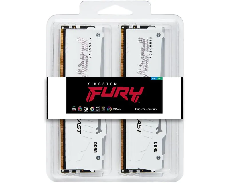 KINGSTON DIMM DDR5 64GB (2x32GB kit) 5200MT/s KF552C40BWAK2-64 Fury Beast RGB White XMP - Slika 3