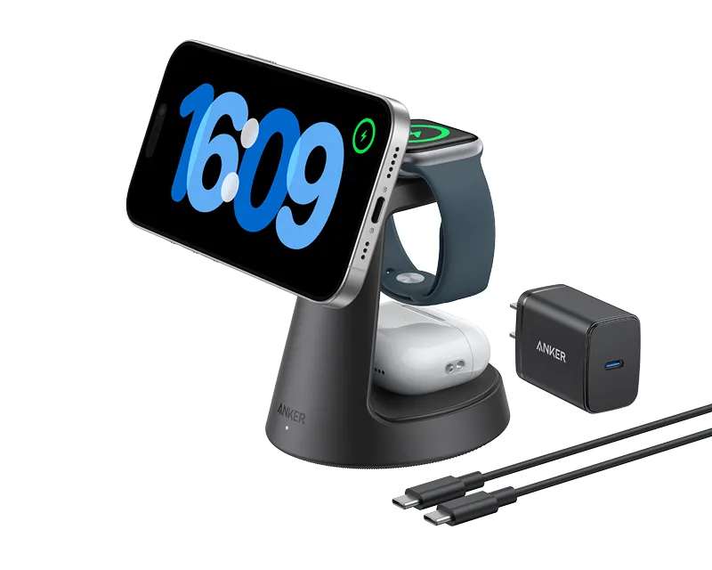 ANKER MagGo Bežični Dock Stand 3u1, sa kablovima i zidnim punjačem, crni  Slika 2