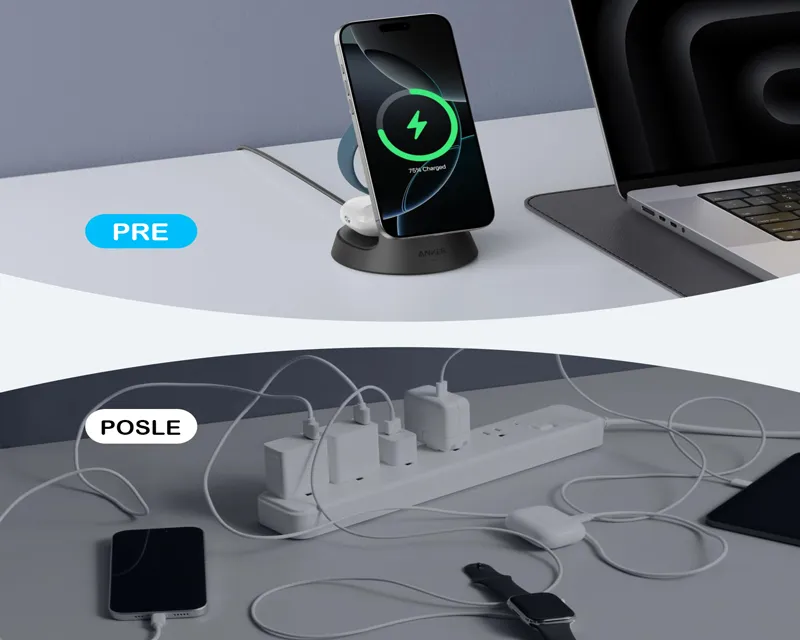 ANKER MagGo Bežični Dock Stand 3u1, sa kablovima i zidnim punjačem, crni  Slika 5