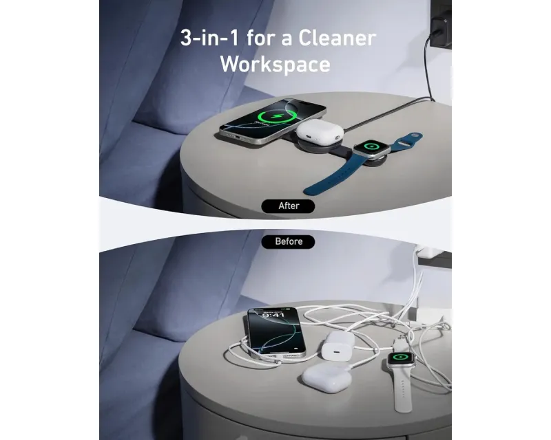 ANKER MagGo Bežični 3u1 sklopivi punjač, crni Slika 4