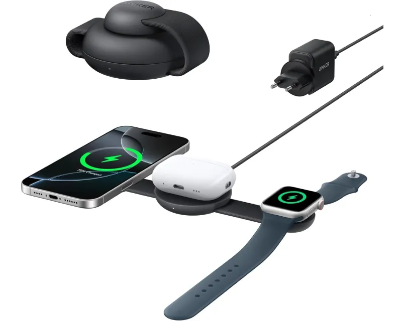 ANKER MagGo Bežični 3u1 sklopivi punjač, crni Slika 1