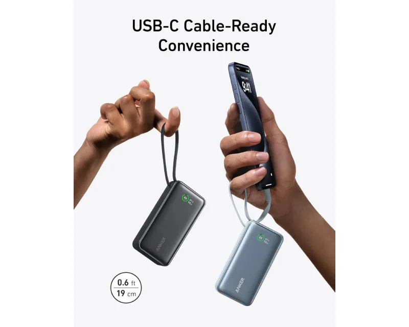 ANKER Nano 10000mAh, 30W, sa ugrađenim USB-C kablom, Power Bank crni Slika 3