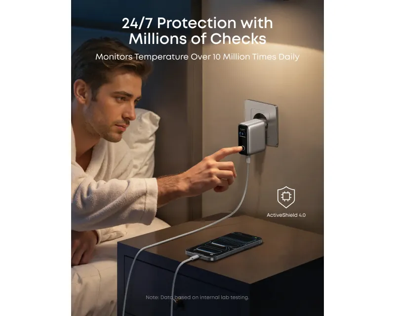 ANKER 100W GaN zidni brzi punjač, 3-porta (2x USB-C i 1x USB-A) sa USB-C M/M pletenim kablom, srebrni  Slika 6