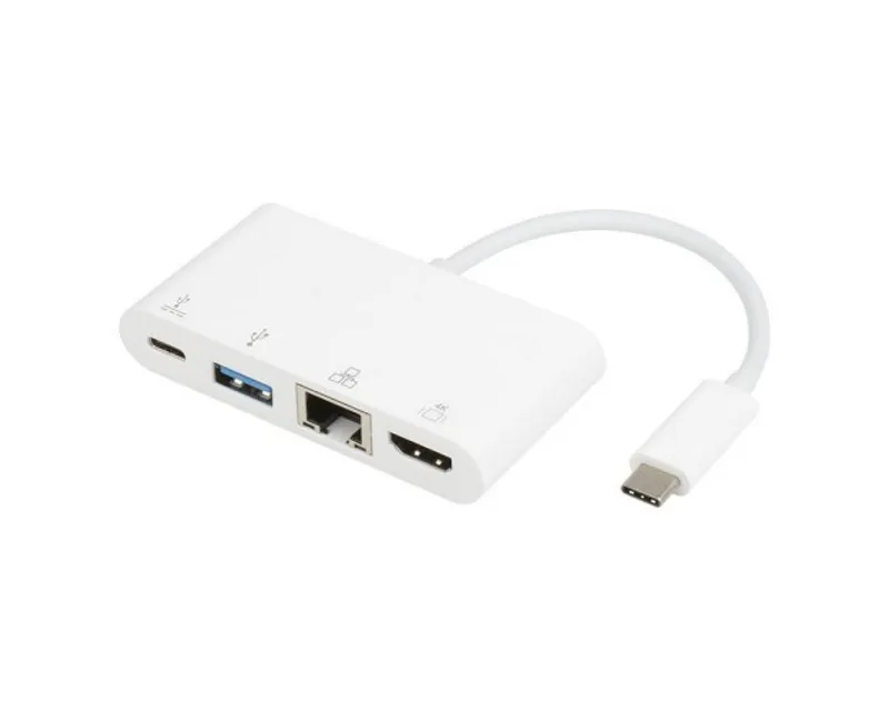 E-GREEN Adapter USB 3.1 tip C (M) - HDMI + USB3.0 + RJ45 + tip C (F) beli  Slika 1