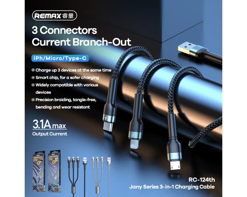 REMAX DATA kabl Jany 3.1A RC-124TH 3in1, crni Slika 2