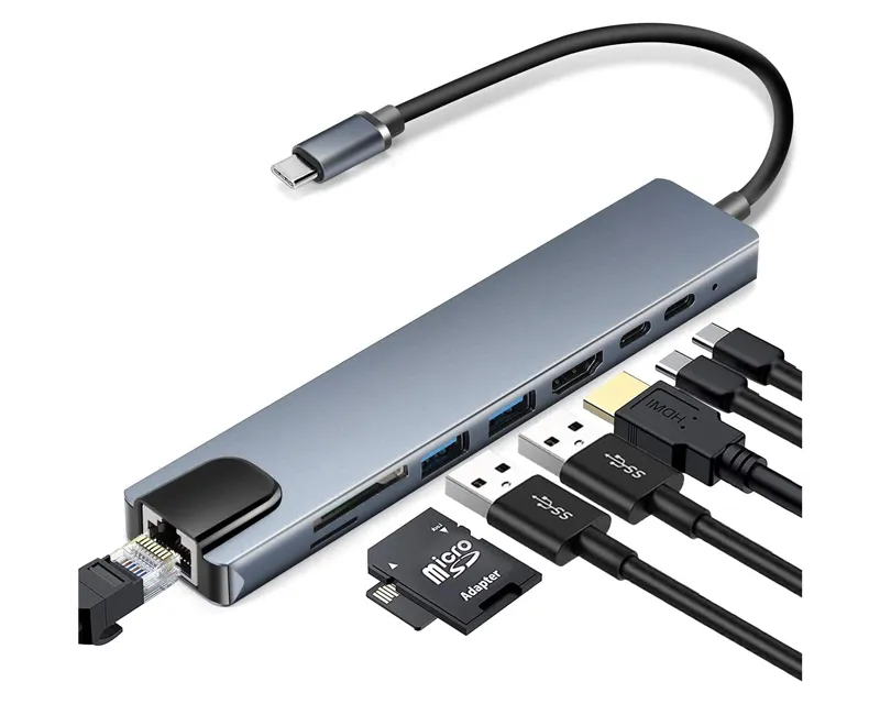 FAST ASIA Adapter-konvertor TIP C na HDMI+2xUSB 3.0+TF/SD+2xTIP C+RJ45 Slika 2