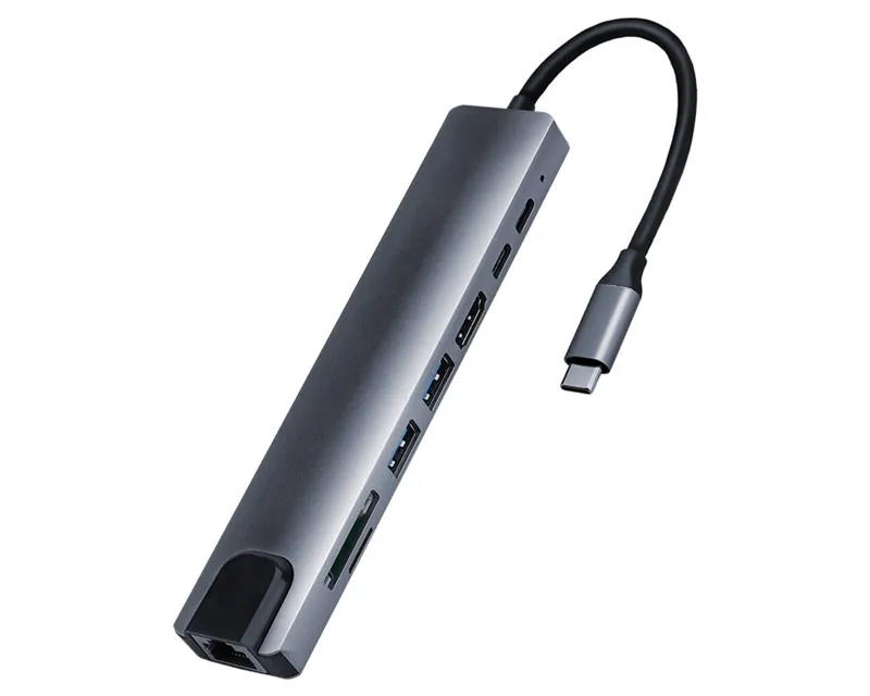 FAST ASIA Adapter-konvertor TIP C na HDMI+2xUSB 3.0+TF/SD+2xTIP C+RJ45 Slika 1