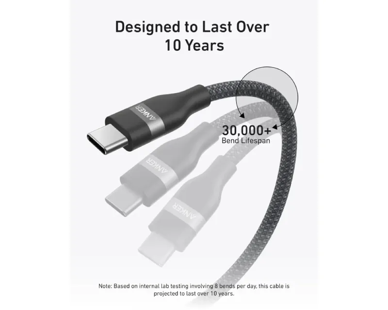 ANKER USB tip-C kabl M/M 0.9m, za Super brzo punjenje 240W/480Mbps, pleteni, crni  Slika 3