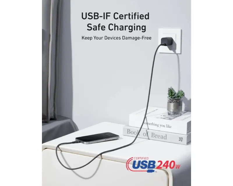 ANKER USB tip-C kabl M/M 0.9m, za Super brzo punjenje 240W/480Mbps, pleteni, crni  Slika 4