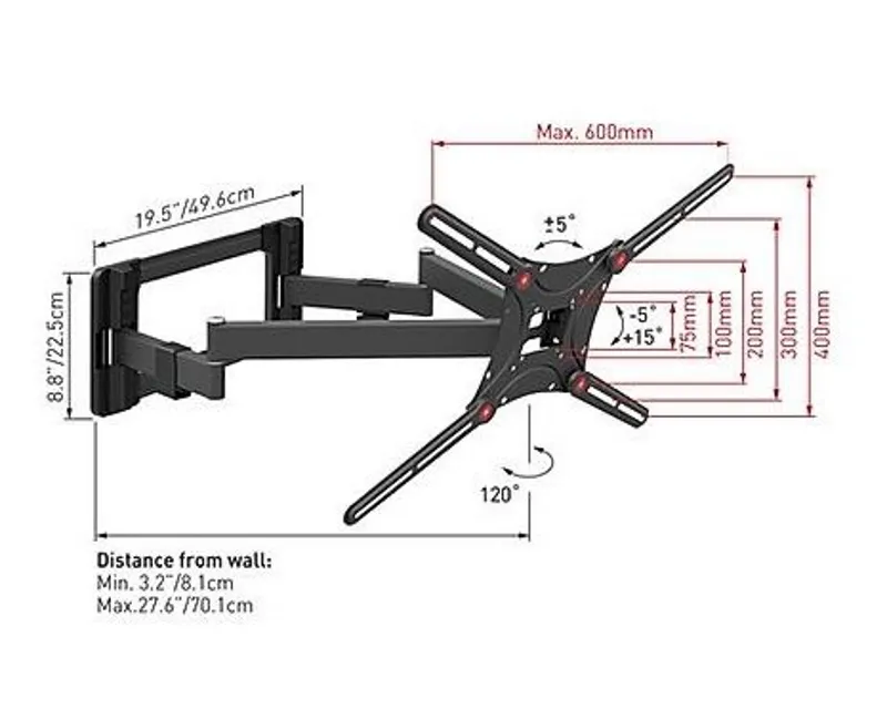BARKAN BM464L LCD TV zglobni zidni nosač od 13 do 90 inča za ravne i zakrivljene televizore  Slika 3
