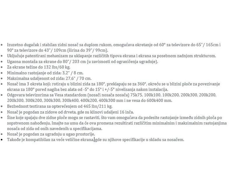 BARKAN BM464L LCD TV zglobni zidni nosač od 13 do 90 inča za ravne i zakrivljene televizore  Slika 9