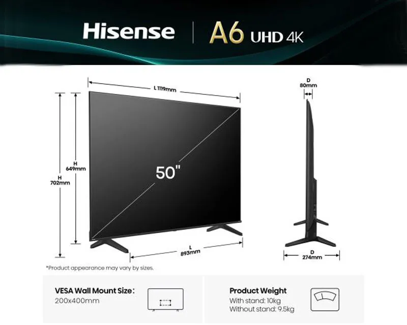 HISENSE 50 inča 50A6Q 4K UHD Smart TV  Slika 2