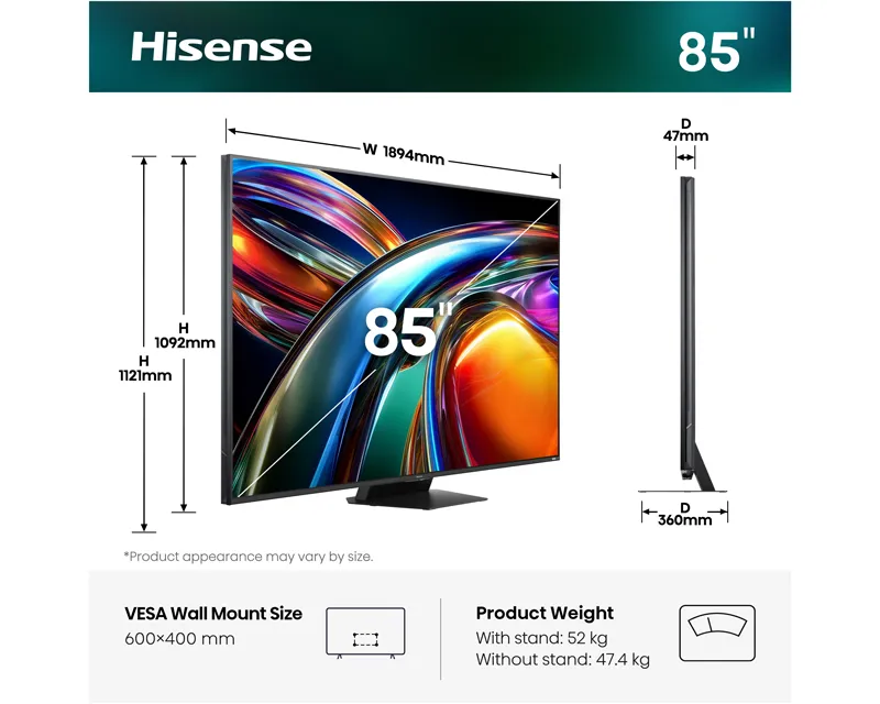 HISENSE 85 inča 85UR9S ULED RGB Mini LED 4K UHD Smart TV Slika 2