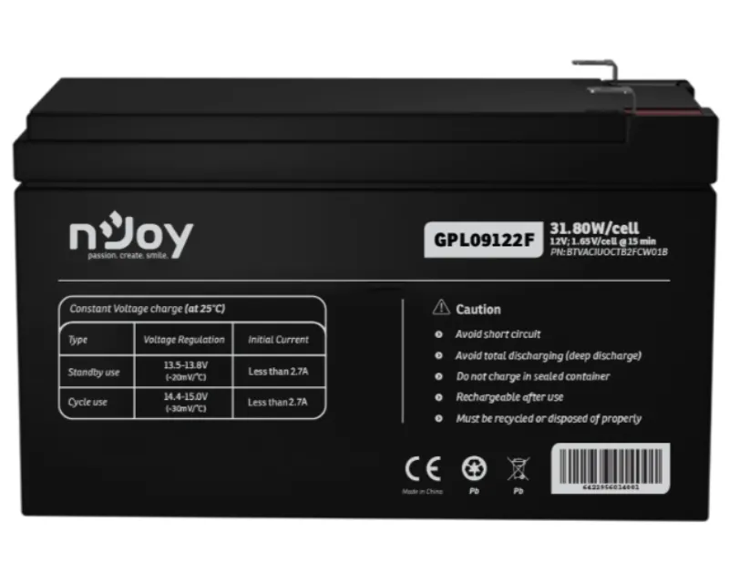 NJOY GPL09122F baterija za UPS 12V 9Ah (BTVACIUOCTB2FCW01B)  Slika 3