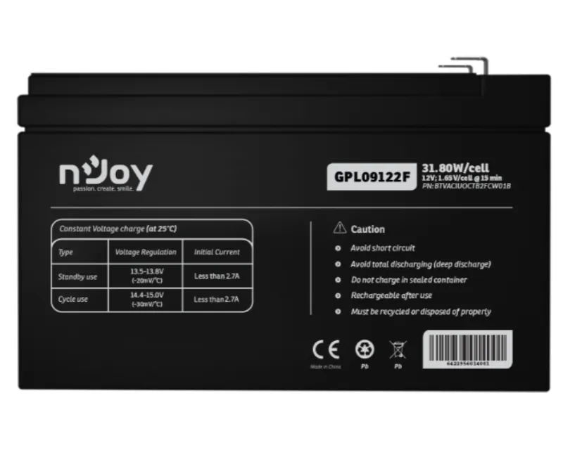 NJOY GPL09122F baterija za UPS 12V 9Ah (BTVACIUOCTB2FCW01B)  Slika 1