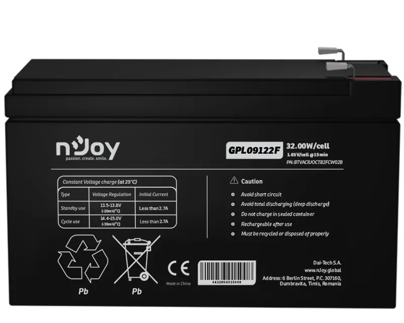 NJOY GPL09122F baterija za UPS 12V 9Ah (BTVACIUOCTB2FCW02B)  Slika 2