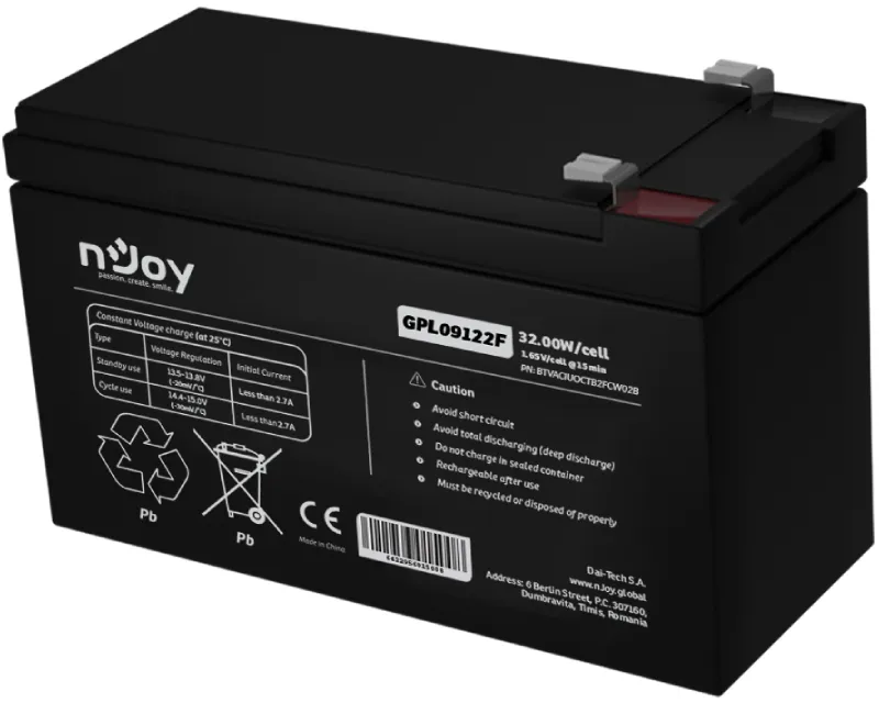 NJOY GPL09122F baterija za UPS 12V 9Ah (BTVACIUOCTB2FCW02B)  Slika 3