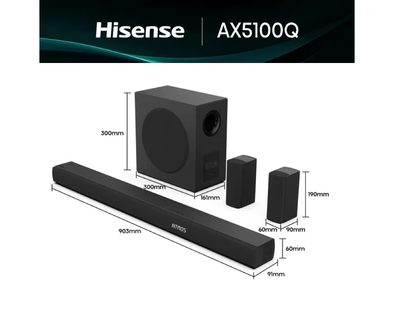 HISENSE AX5100Q Dolby Atmos soundbar sa bežičnim subwooferom crni  Slika 4
