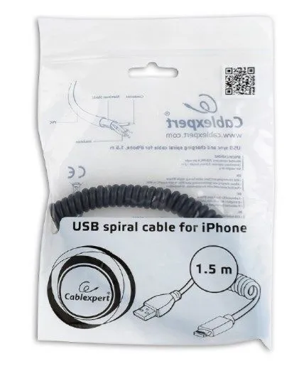 GEMBIRD CC-LMAM-1.5M USB sync and charging spiral cable for iPhone, 1.5 m, black Slika 1