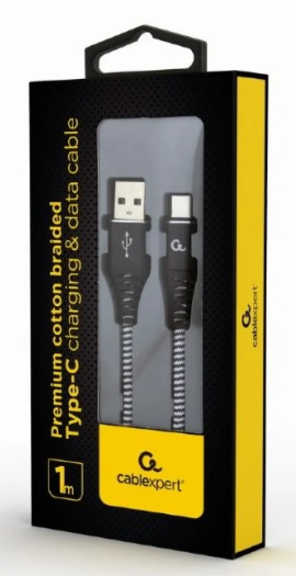 GEMBIRD CC-USB2B-AMCM-1M-BW Gembird Premium cotton braided Type-C USB charging - data cable,1 m,black/white Slika 2