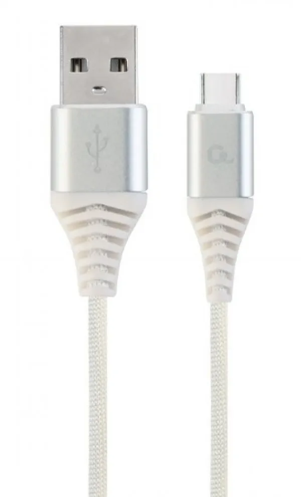 GEMBIRD CC-USB2B-AMCM-1M-BW2 Gembird Premium cotton braided Type-C USB charging -data cable,1m, silver/white Slika 1