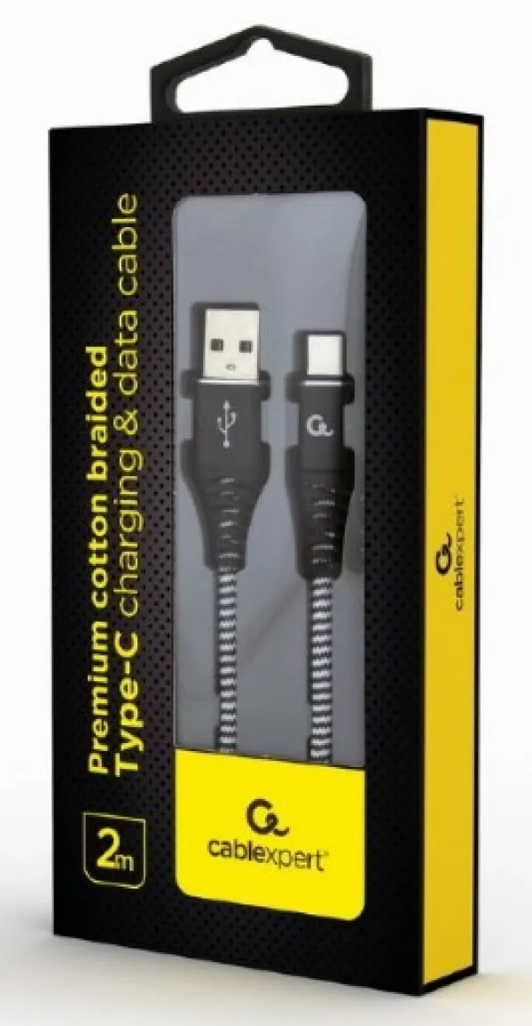 GEMBIRD CC-USB2B-AMCM-2M-BW Gembird Premium cotton braided Type-C USB charging -data cable,2m, black/white Slika 2