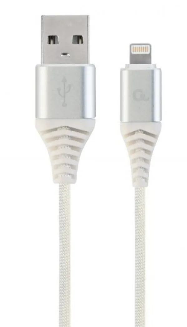 GEMBIRD CC-USB2B-AMLM-1M-BW2 Gembird Premium cotton braided 8-pin charging and data cable, 1m, silver/white- Slika 1