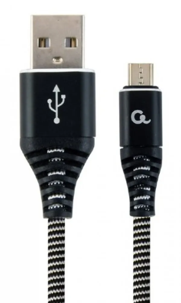 GEMBIRD CC-USB2B-AMmBM-1M-BW Gembird Premium cotton braided Micro-USB charging - data cable,1m, black/white Slika 1