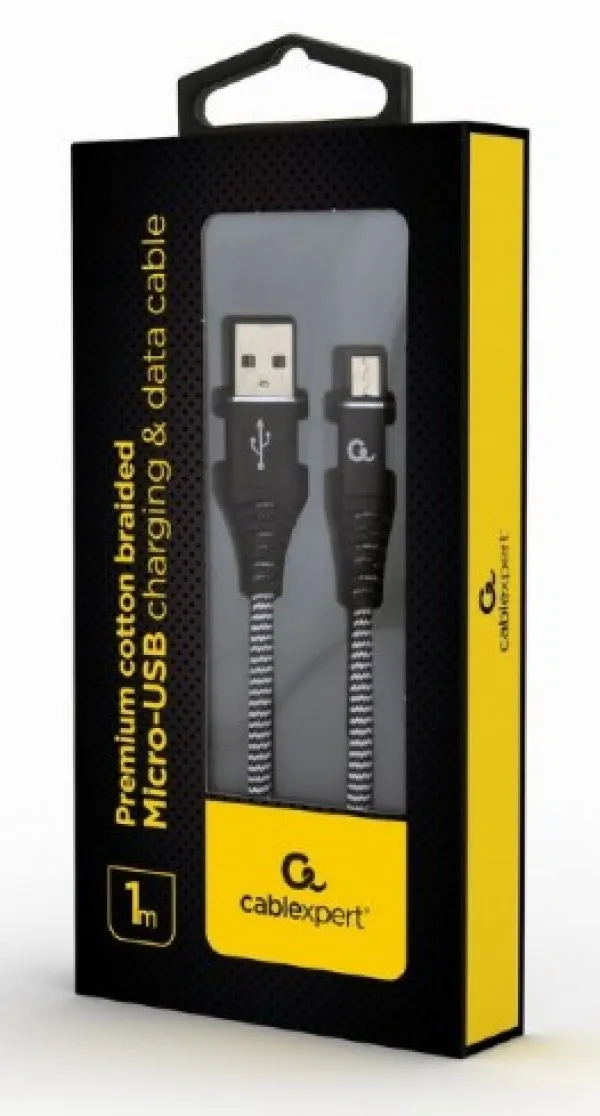 GEMBIRD CC-USB2B-AMmBM-1M-BW Gembird Premium cotton braided Micro-USB charging - data cable,1m, black/white Slika 2