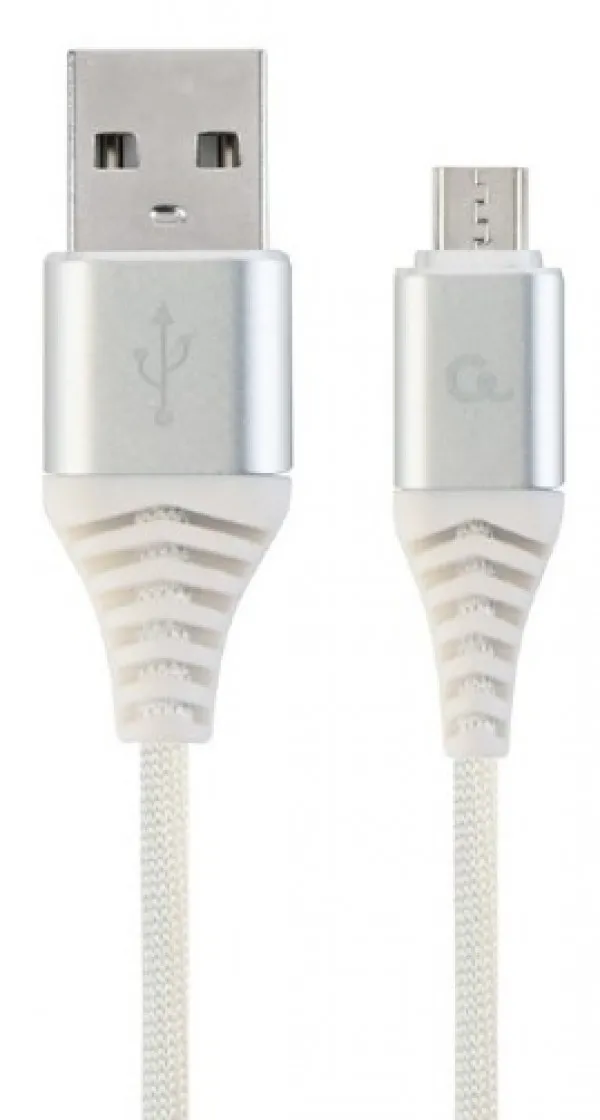 GEMBIRD CC-USB2B-AMmBM-1M-BW2 Gembird Premium cotton braided Micro-USB charging -data cable,1m, silver/white Slika 1