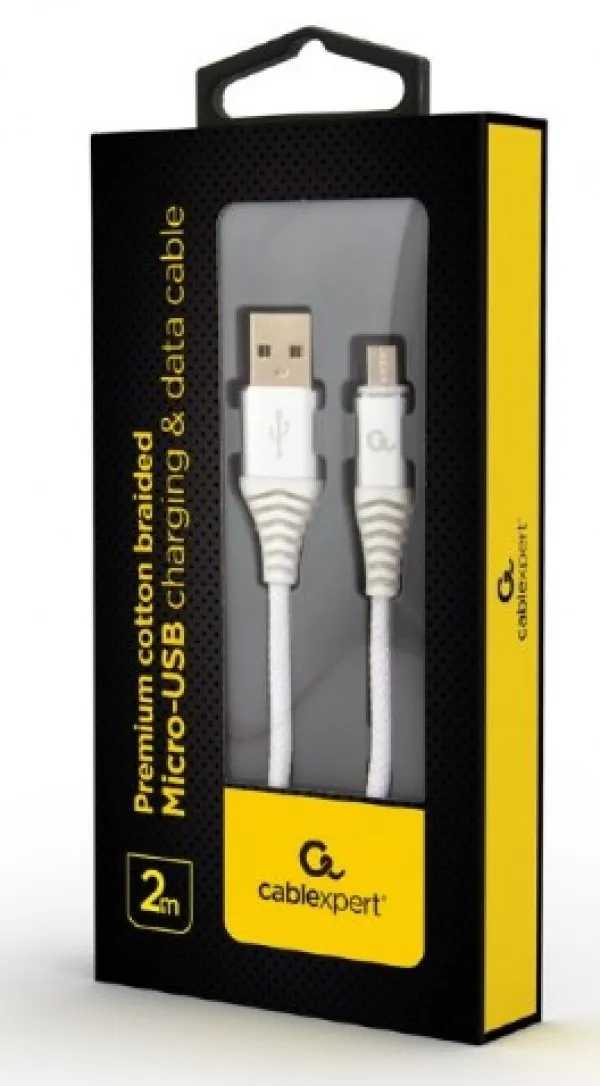 GEMBIRD CC-USB2B-AMmBM-2M-BW2 Gembird Premium cotton braided Micro-USB charging -data cable,2m, silver/white Slika 2