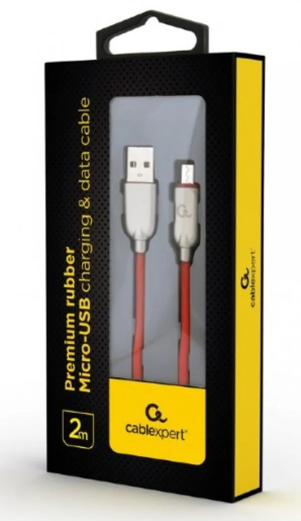 GEMBIRD CC-USB2R-AMmBM-2M-R Gembird Premium rubber Micro-USB charging and data cable, 2m, red Slika 2