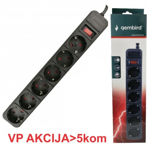 GEMBIRD SPG6-B-15 (3G1.0) ** Gembird produzni kabl sa zastitom 6 uticnica (3x1.0mm) 4.5m black(599) Slika 1